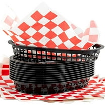 Avant Grub Black Food Basket Container (12-Ct) with Red Checkered Deli Paper (120-Ct)