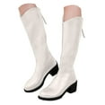 thumbnail image 3 of UngA Women's Boots Pull On Chunky Block Low Heel Round Toe Campus Boot Comfortable Casual Boots for Women Mid Calf White,Size 6.5, 3 of 7