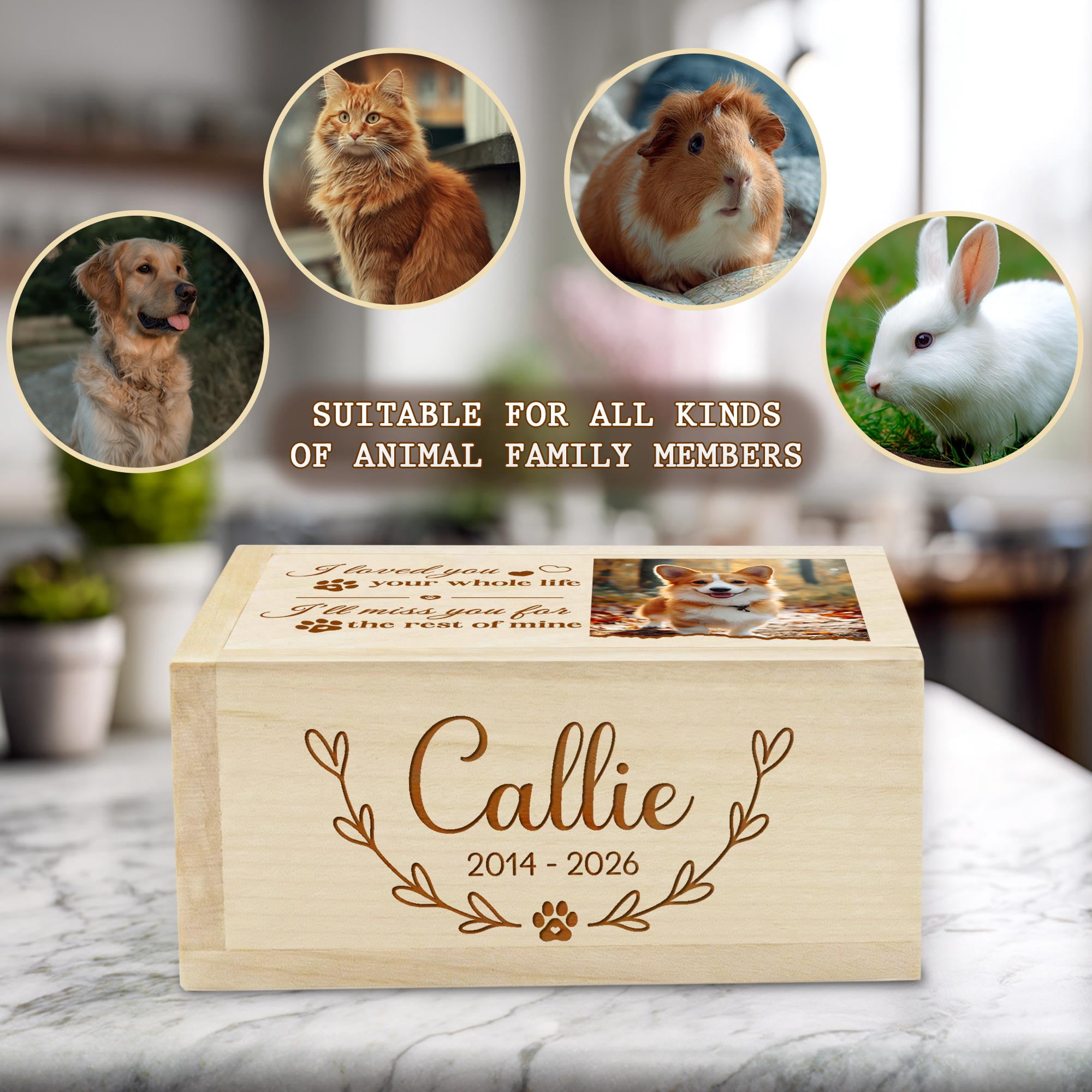 Personalized Wooden Dog Urn with Photo, “I Love You Your Whole Life, I Will Miss You The Rest Of Mine” Pet Memorial Box, Small Rectangular Cremation Urn for Dogs