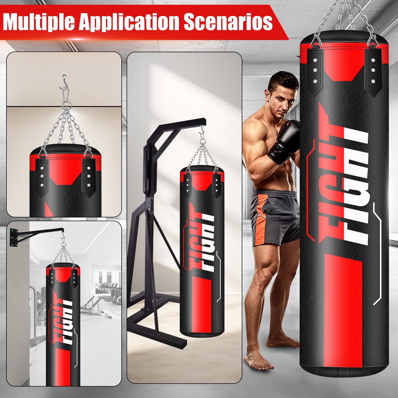 YORWHIN Punching Bag Hanging  for Adults, 4FT PU Heavy Boxing Bags with Chain Ceiling Hook, Hanging Boxing Bag for Training Muay Thai Karate Kickboxing Taekwondo Home Gym,Unfilled