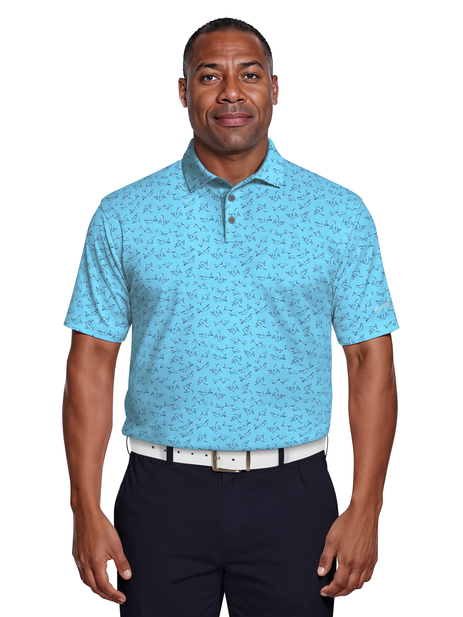 Ben Hogan Men's & Big Men's Performance Shark Print Short Sleeve Polo Shirt, Sizes S-5XL