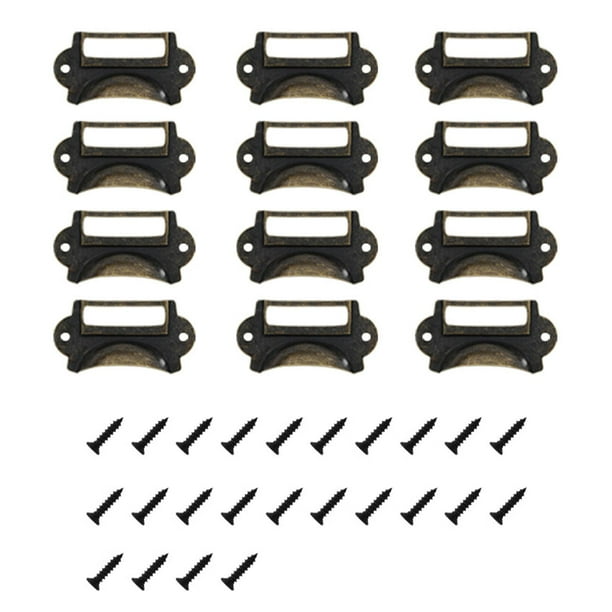 12 piezas de manijas de gabinete Sunnimix Estilo Retro Color bronce portatarjetas de nombre con Tornillos
