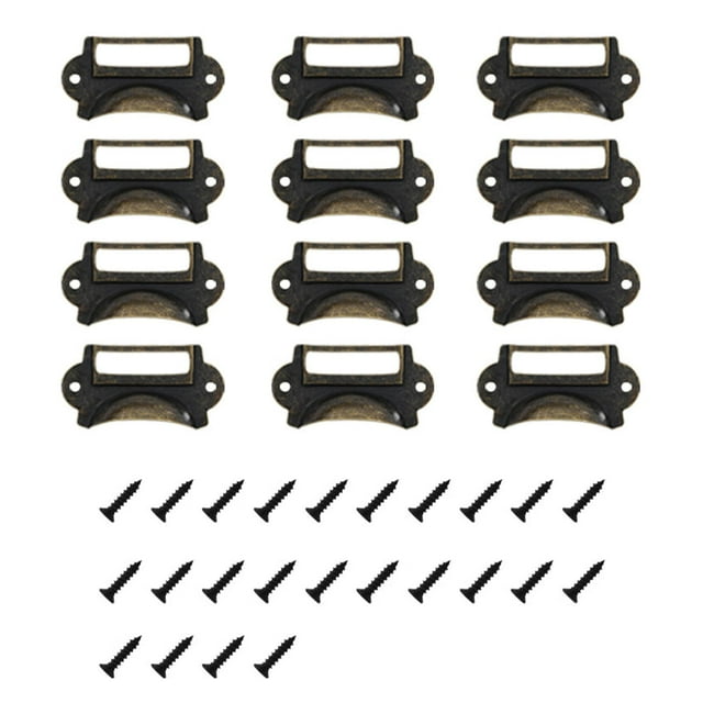 12 piezas de manijas de gabinete Sunnimix Estilo Retro Color bronce portatarjetas de nombre con Tornillos
