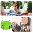 thumbnail image 7 of Uxcell Set of 6 Round Drink Coasters with Holder, 4" Silicone Coaster for Drinks Non-Slip Cup Coaster Heat Resistant Glass Cushion for Bar Kitchen Office Decor, Green(Stripes), 7 of 7