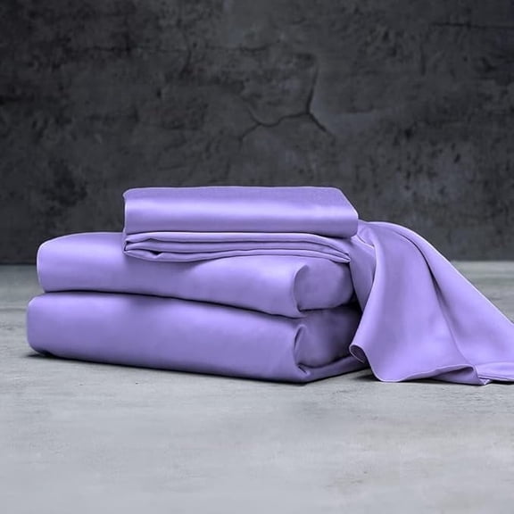 Mulberry Silk Satin Sheet Set - 4 Pc (1 Flat Sheet, 1 Fitted Sheet, 2 Pillowcases) - Smooth Bedding for Queen/King Bed - Wrinkle-Resistant, 15" Deep Pockets, Breathable & Cooling.(Lilac,FULL)