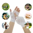 thumbnail image 4 of Unique Bargains 1 Pair Sunblock Fingerless Gloves Floral Thin Sun Block Driving Gloves for Women White, 4 of 5
