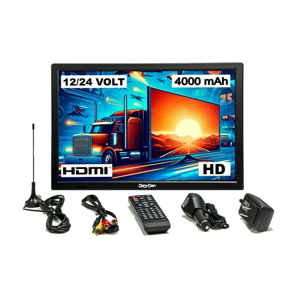 Portable TV DenyDan 16-Inch with Built-in Battery – Your Entertainment Hub for Car, RV, Truck & Kitchen, Full HD, HDMI/USB/AV, 12V/24V/110V Power Options