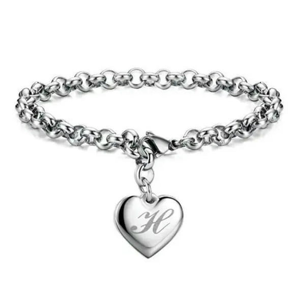 EOEMY 925 Sterling Solid Silver Jewelry A-Z Letter Charm Heart Bracelet For Women-H
