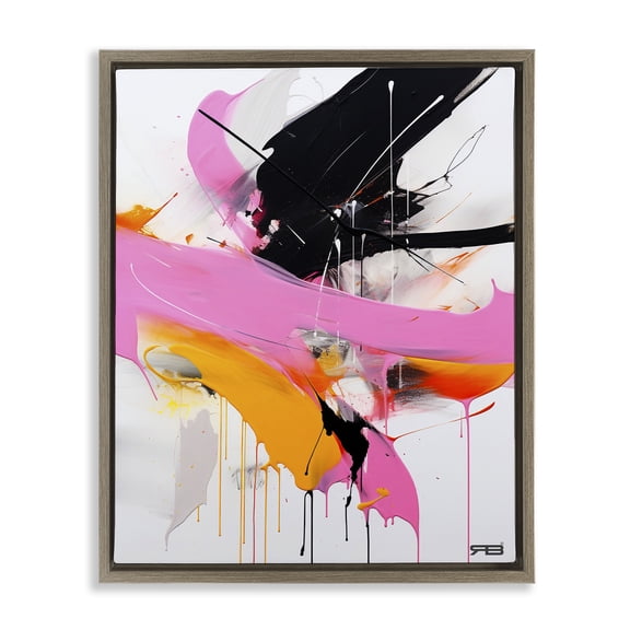 Stupell Industries Modern Pink & Black Contemporary Brown Floating Frame Canvas Art, 25 x 31, by RB
