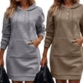 thumbnail image 1 of F42F Women Hoodies Dress Hooded Sweatshirts Dress Casual Button Long Sleeve Tunics Dress Oversized Sweatshirts with Pocket, 1 of 5