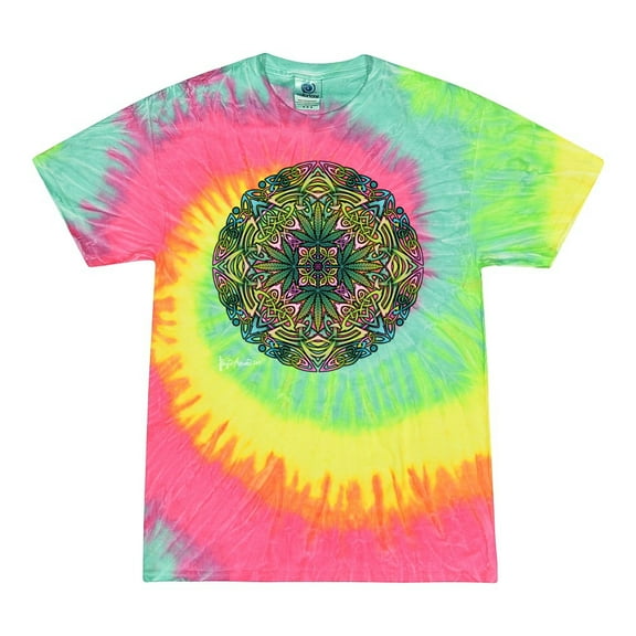 Wild Bobby, Colorful Celtic Style Knot Leaves Tie-Dye Tees, Minty Rainbow, X-Large