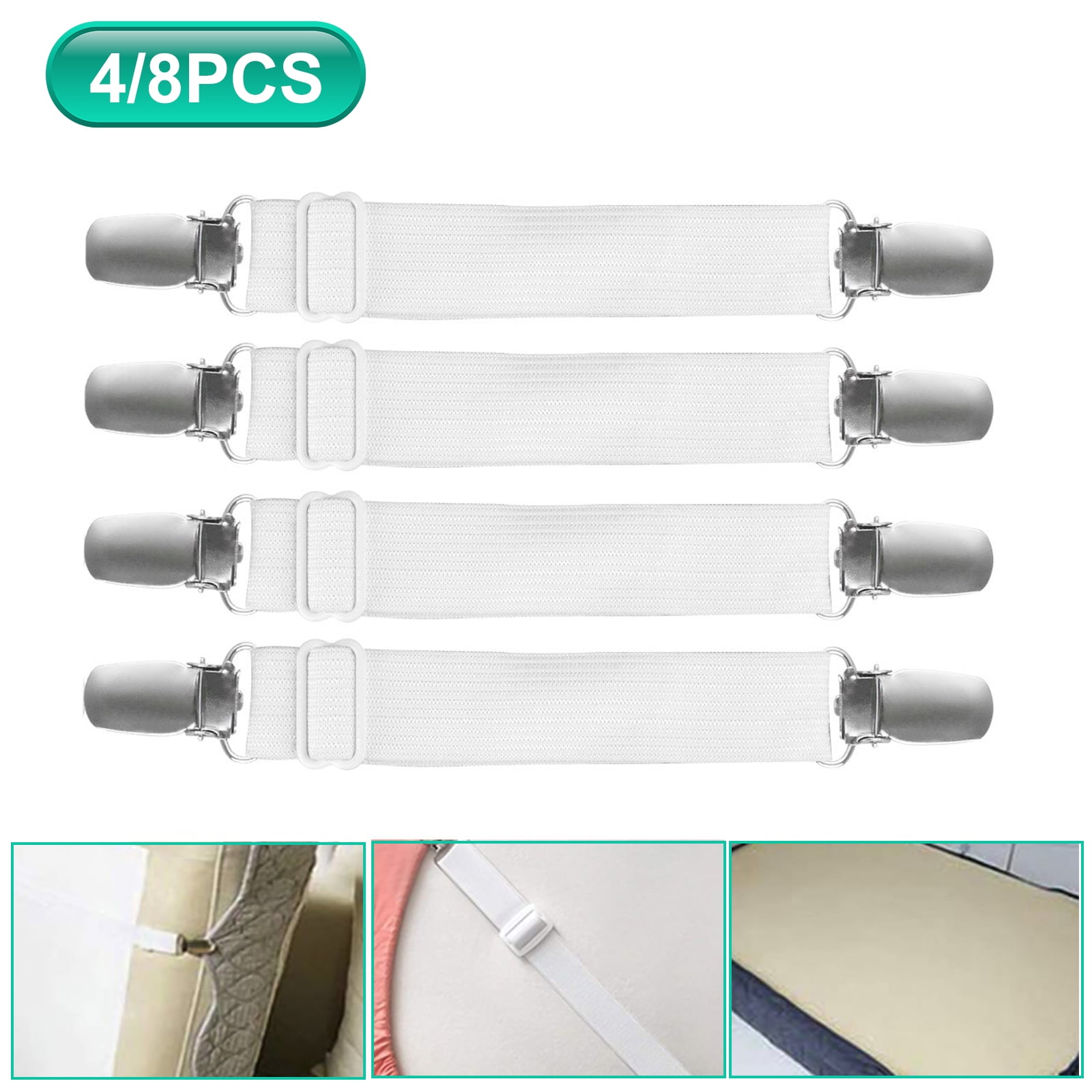 16 PCS Adjustable Bed Sheet Straps Ironing Board Cover Fitted Sheets Bed Sheet Holders Straps Fasteners Adjustable Elastic Sheet Grippers Fasteners for Flat Sheets 
