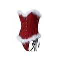 thumbnail image 3 of Christmas Corset Tops Bodysuit Women Vintage Feathers Trim Front Buckle Shapewear Mrs. Claus Costume Bustier, 3 of 7