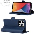 thumbnail image 3 of 2-in-1 Magnetic Detachable Wallet Case for iPhone 13 Pro, Card Slots Holder Genuine Leather Kickstand Shockproof Wrist Lanyard Strap Removable Cover 5G 6.1",Blue, 3 of 14