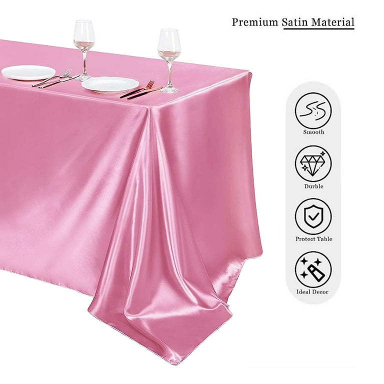 YAMB Rectangle Satin Tablecloth 58 x 102 Inch Pink Rectangular