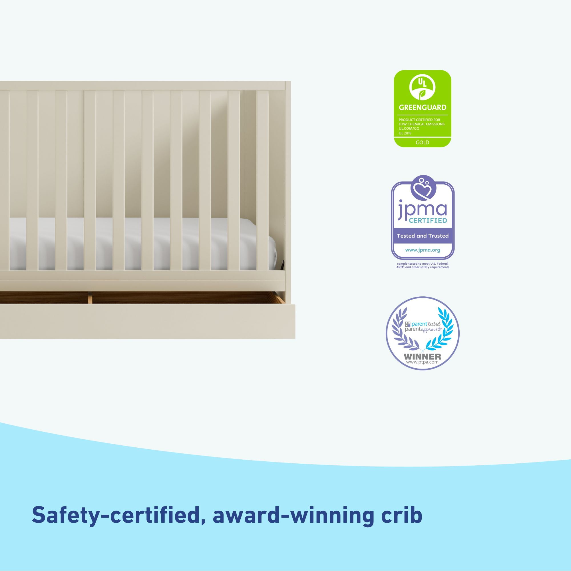 Graco Theo 3-in-1 Convertible Baby Crib with Drawer, Frosted Oat