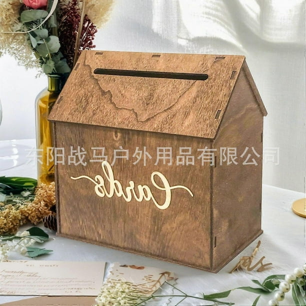 Wedding Card Box: Rustic Wooden Storage Box With Slot For Cards & Envelopes - Diy Keepsake Holder For Reception Birthday Graduation Party