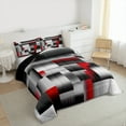thumbnail image 4 of Manfei 3D Geometric Plaid Bedding Comforter Set,Patchwork Checkered Twin Comforter Sets,Red Gray Black Bedding Set For Teens,Ultra Soft Home Decor Reversible,2pcs, 4 of 9
