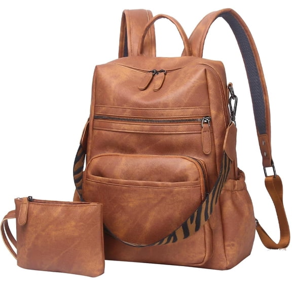 Gmdisc Backpack Purse for Women, Waterproof PU Leather Backpacks Handbags, Ladies Casual Shoulder Bags Brown
