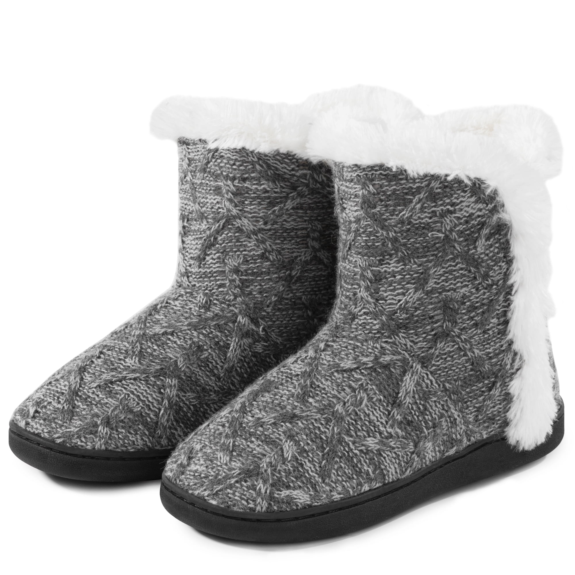 HOMEHOT Womens Bootie Slippers Warm Fluffy Faux Fur Slippers Memory ...