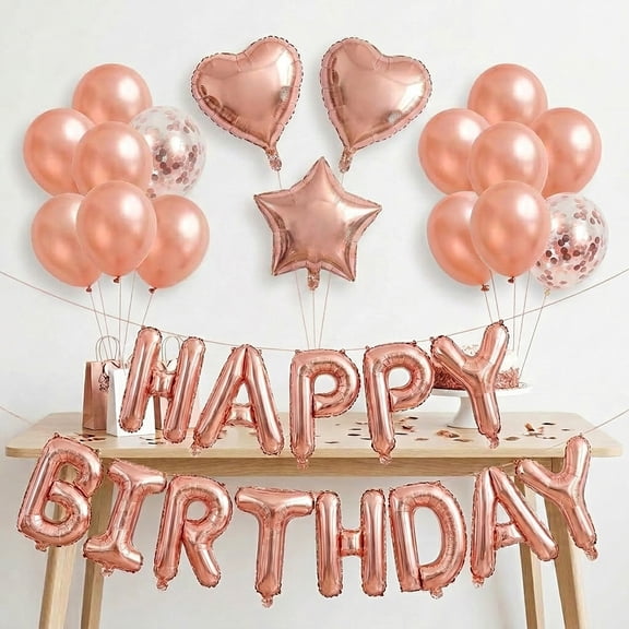 36 PCS Rose Gold Happy Birthday Balloons Birthday Letters Balloons Birthday Banner for Birthday Decorations Party Supplies