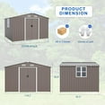 thumbnail image 6 of ALAULM 10 x 8 ft Outdoor Storage Shed, Waterproof Lockable Door Metal Tool Shed with Sliding Door & Ventilation, Gardening Tool Storage, Brown, 6 of 7