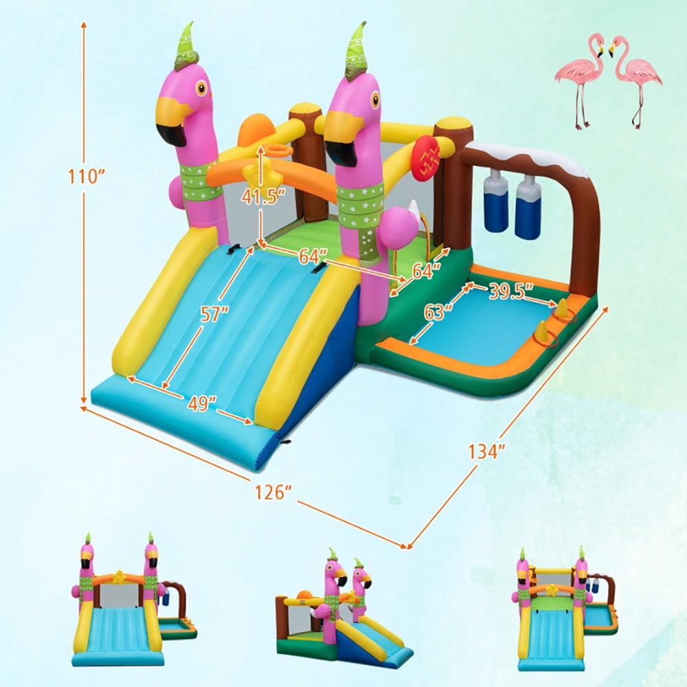 Aimee Lii 7-in-1 Flamingo Inflatable Bounce House with Slide without Blower, Playhouse for Kids Outdoor Aimee Lii 7-in-1 Flamingo Inflatable Bounce House with Slide without Blower, Playhouse for Kids Outdoor