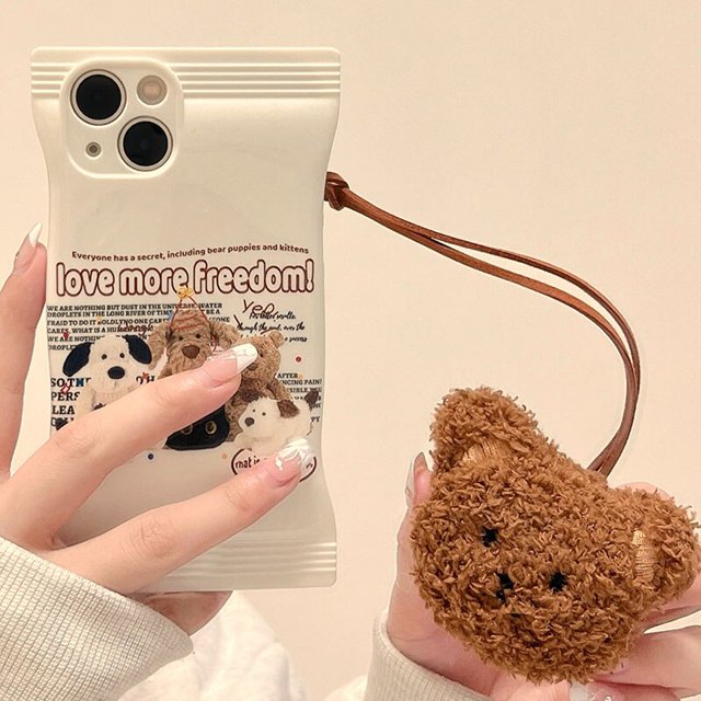 Funda de silicona suave con dibujos animados de perro 3D para iPhone 14 Pro Max, 13, 12, 11, X, XS, XR, 7, 8 Plus, SE 3, Linda funda de caramelo Fivean unisex