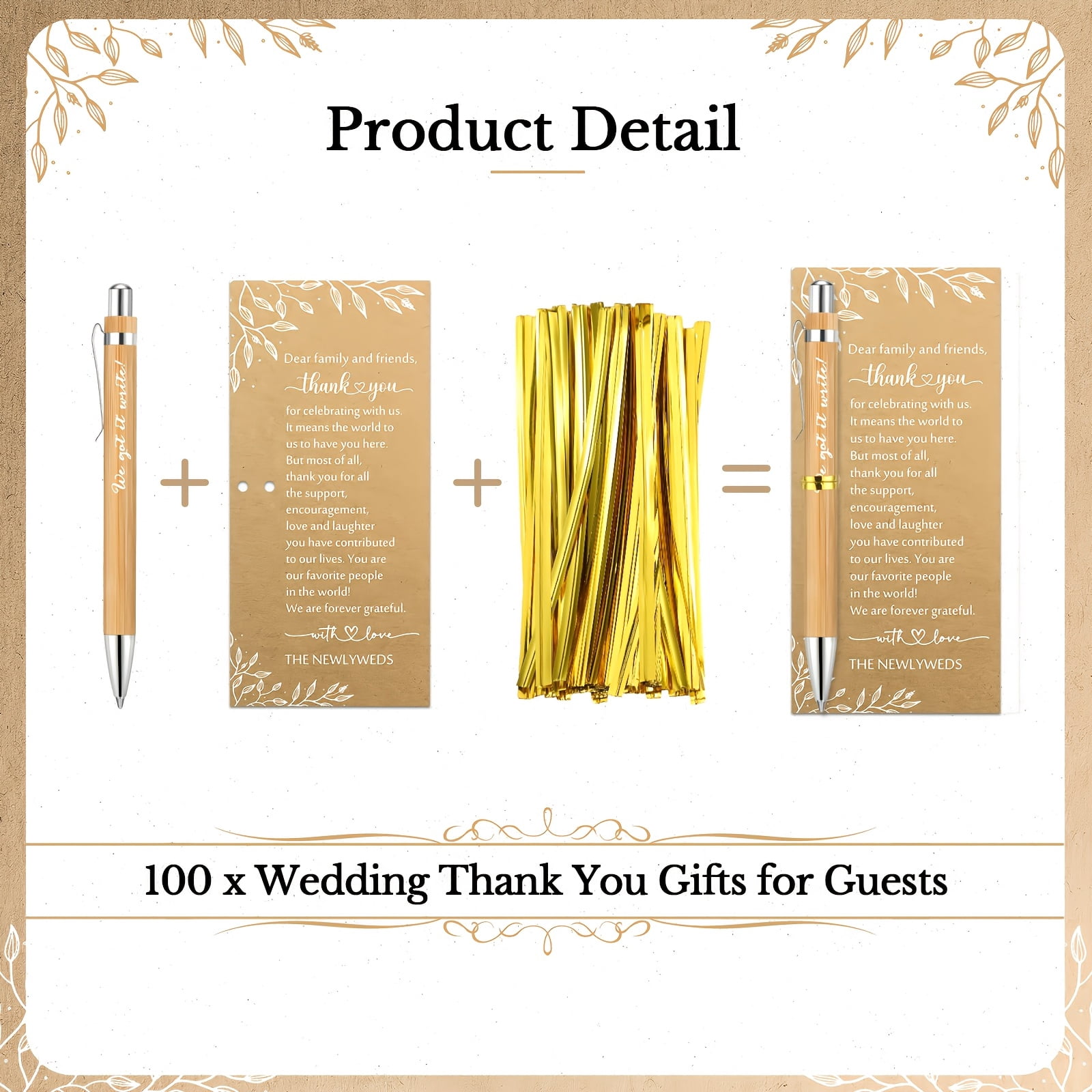 100 Sets of Bulk Wedding And Bridal Gift Party Favors, Elegant Pens with Exquisite Metal Accents And Thank-You Cards, Ideal Accompaniments to Wedding Invitations As Practical Gifts for Wedding Guests