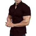 thumbnail image 3 of Men’s Short Sleeve Button Up Shirt Slim Fit Casual Sports Muscle Fit Top, 3 of 6