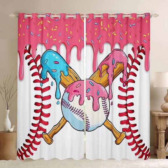 Erosebridal Baseball Sport Black Out Curtains for Kids Boys Girls, Ice Cream Drip Curtains Pack of 2 (42x63 Each), Pink