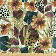 thumbnail image 2 of Ambesonne Floral Fabric by the Yard Upholstery, Wild Flowers Hexagon Forms, 1 Yard, Plum Orange and Dark Blue, 2 of 5