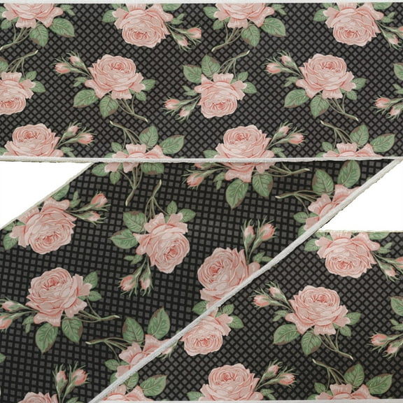 IBA Indianbeautifulart Black Check|Leaves & Rose Floral Ribbon Trim Tape Fabric Laces For Crafts Printed Dupion Trim By 9 Yard Sewing Accessories 3 Inches