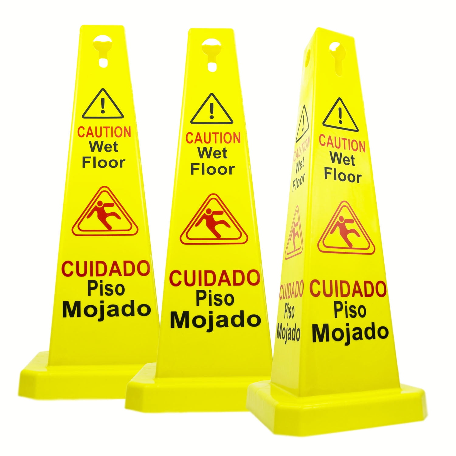 Reliable1st 3 Packs 26”Caution Wet Floor Cones Wet Floor Sign 4Sided Bilingual Signs