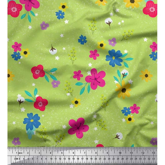 Soimoi polyester Crepe Fabric Artistic Flower Print Fabric by the Yard 52 Inch Wide