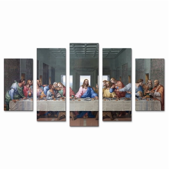 Juego de Cuadros Decorativos, La Última Cena de Da Vinci, 5 Piezas, Ideal para Sala y Comedor, 150x80cm