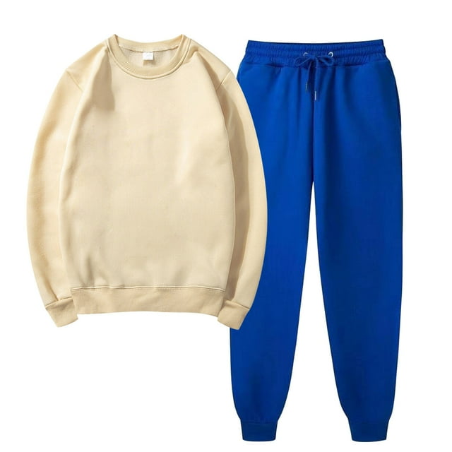Aqestyerly Ensembles à Manches Longues pour Femmes Chandail Uni à Col Rond Décontracté Pantalon de Sport Ensemble de Sport