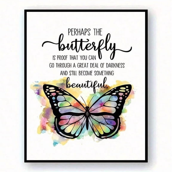 Watercolor Butterfly Inspirational Quote Canvas Wall Art, Perhaps The Butterfly Positive Saying Poster Print, Colorful Butterfly Motivational Wall Decor for Bedroom Office