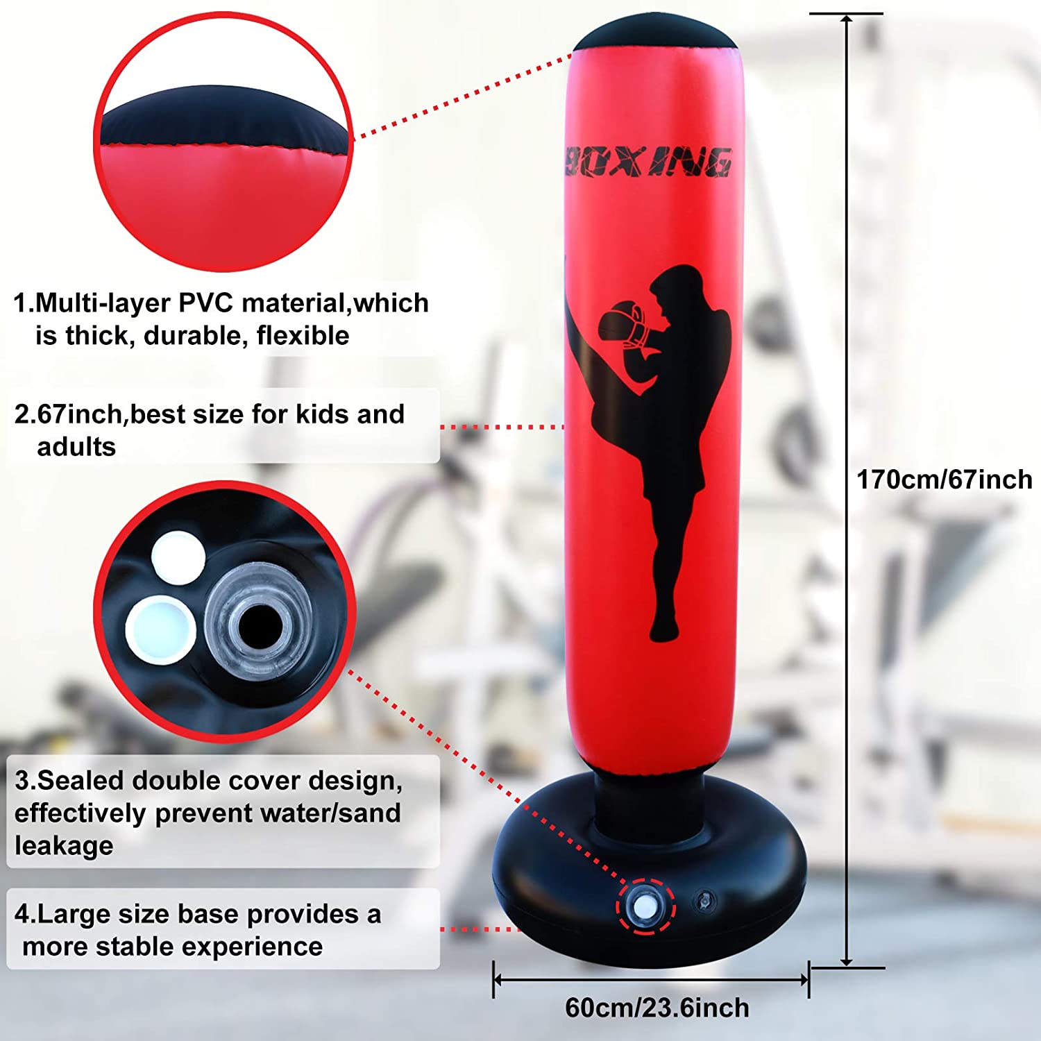 XiaZ Kids 67 In. Boxing for Immediate Bounce Back Heavy Punching Bag for Practicing Karate, Taekwondo, Relieve Pressure and Workout Equipment for Home