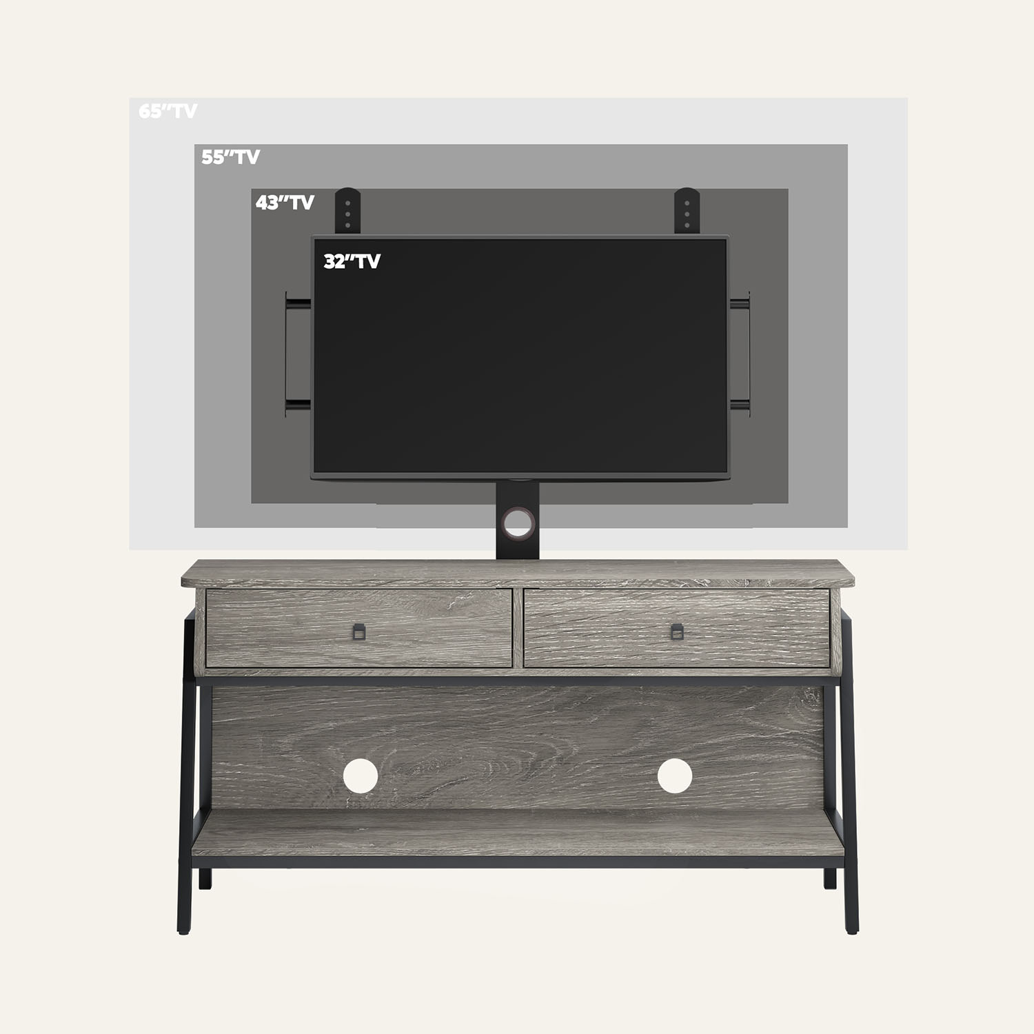 Bestier TV Stand for TVs up to 65" with Adjustable Wall Mount, Retro Grey Oak