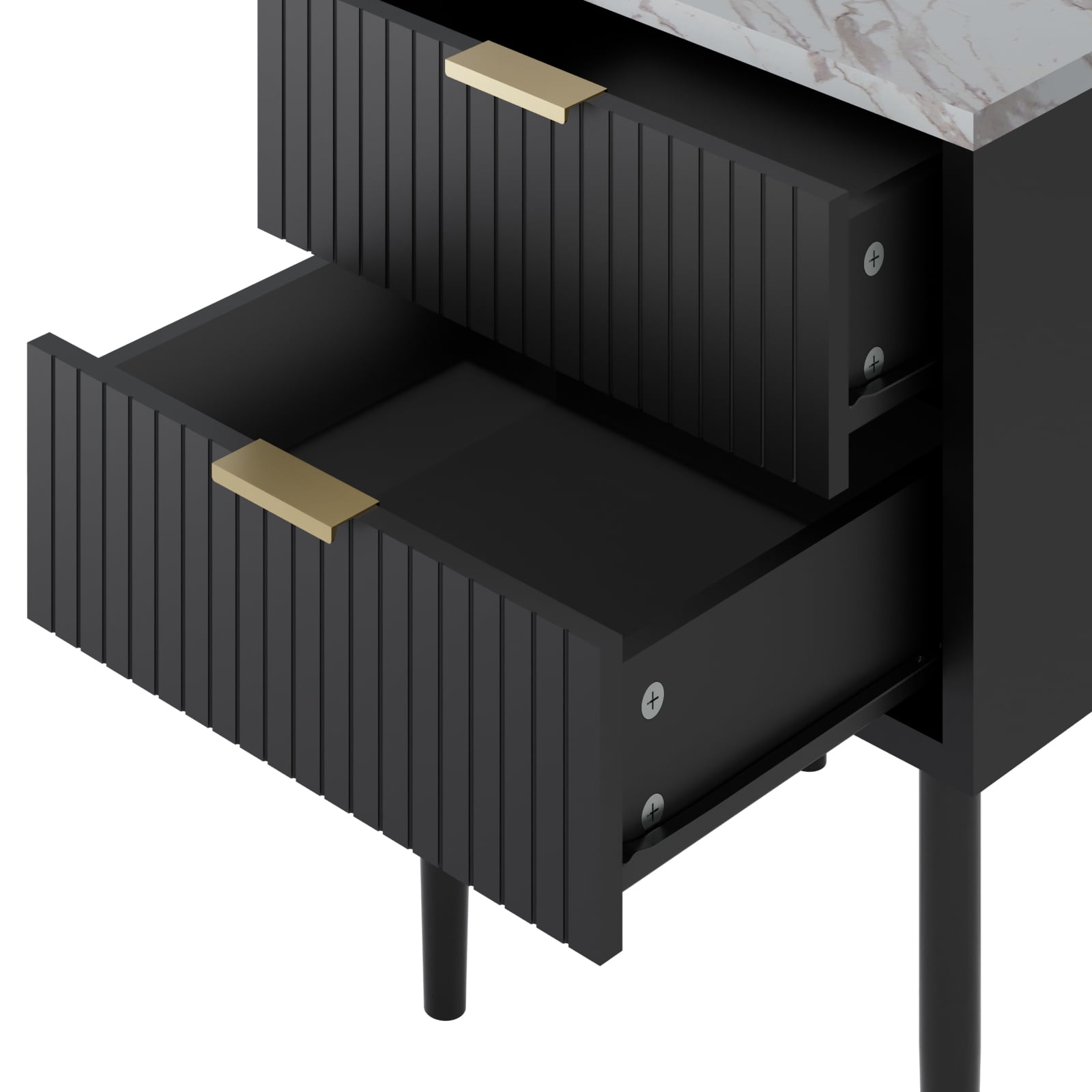 Eclife Set of 2 Nightstands Gold Handles Marble Top for Bedroom Adult Kids, Black