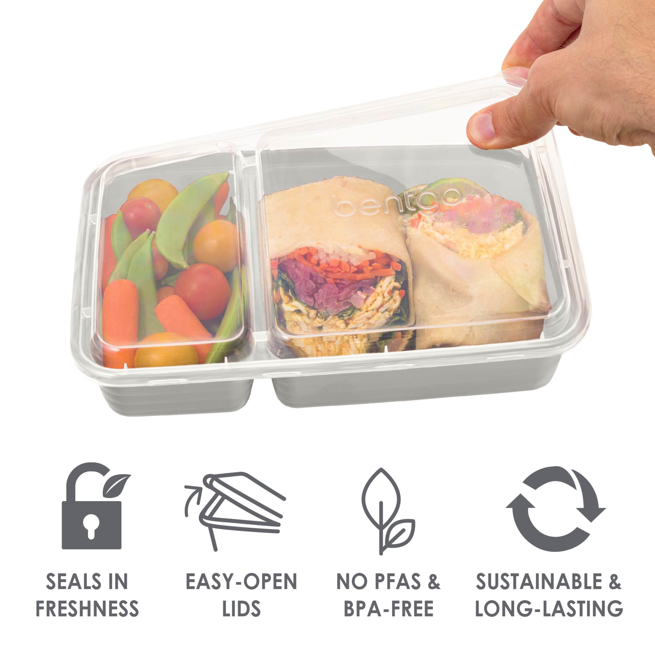 Bentgo Prep 60-Piece Meal Prep Kit - Reusable & BPA-Free Food Containers, 1-Compartment, 2-Compartment, & 3-Compartments - Microwave, Freezer, & Dishwasher Safe (White Stone)