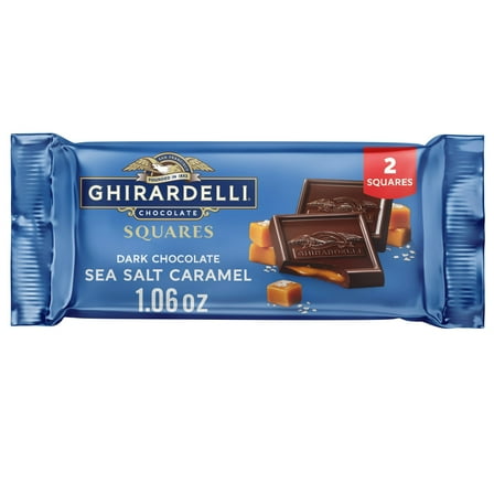 GHIRARDELLI Dark Chocolate Candy 2 SQUARES with Sea Salt Caramel Filling, 1.06 oz Bar pack of 2