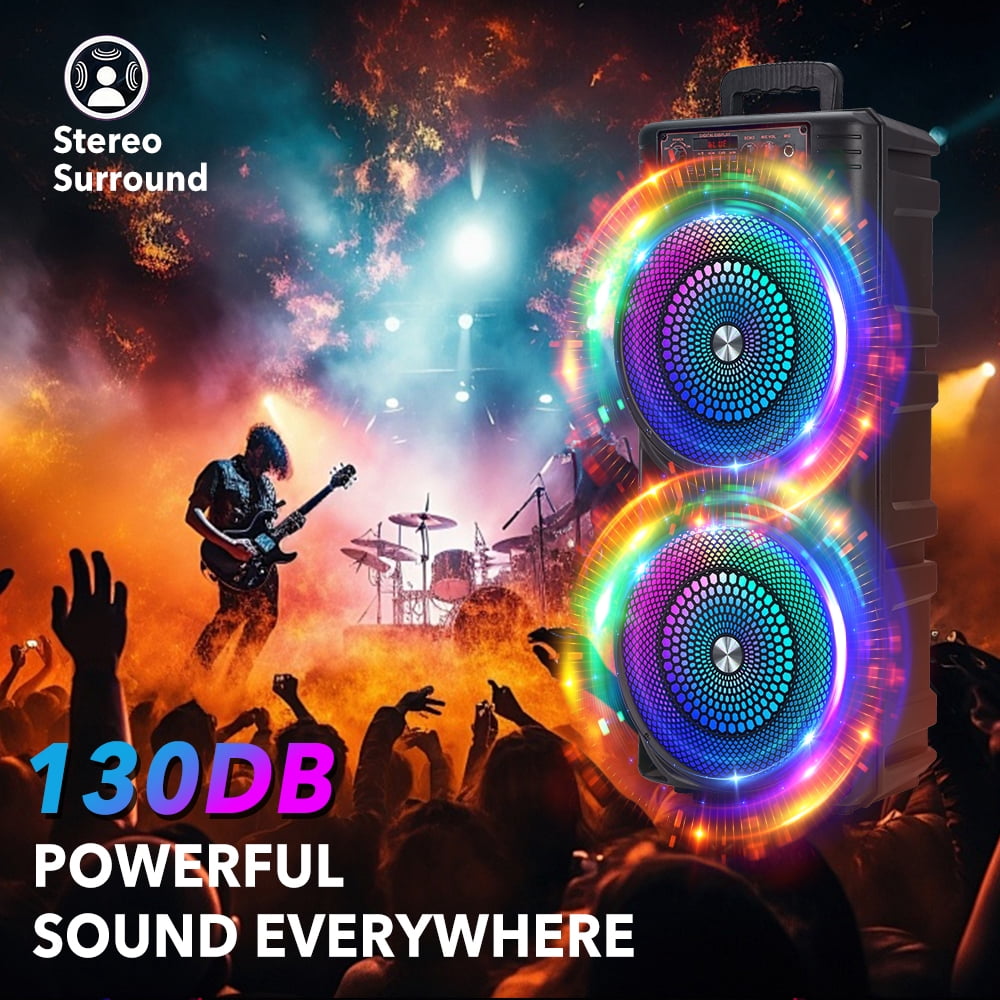 VTIN Dual 8.5" Bluetooth Party Speaker with 1000W Peak Power - RGB Lights, 3000mAh Rechargeable, TWS Stereo, Wired Mic & Remote, Portable Heavy Bass Subwoofer for Karaoke Camping Parties