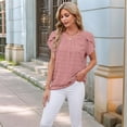 thumbnail image 6 of Women Summer V Neck Ruffle Short Sleeve Blouse Dot Flowy Shirt Tunic Top Pink S, 6 of 8