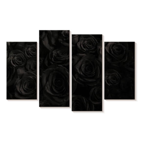 Elephant Stock Bed Of Black Roses Wall Art - Horizontal Multi Panel Canvas - Living Room Wall Decor - Floral And Botanical Multi Panel - Black And Decor - 30" x 18"