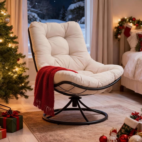 360 Degree Swivel Chair with Thick Cushion and Steel Frame, Modern Lounge Chair for Indoor/Outdoor Use