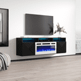 thumbnail image 3 of Giza WH-EF Floating Fireplace TV Stand for TVs up to 70", Modern High Gloss 63" Entertainment Center, Wall Mounted Electric Fireplace TV Media Console with Storage Cabinets and LED Lights, 3 of 9