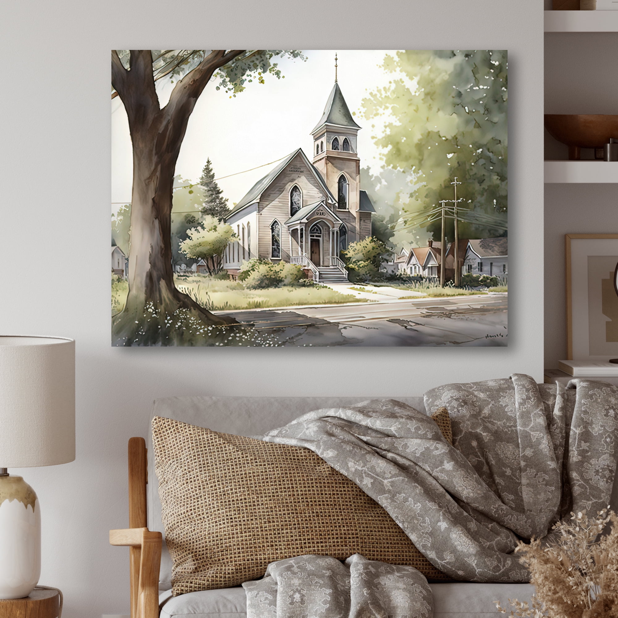 Designart Church In Country Town IV Canvas Wall Art