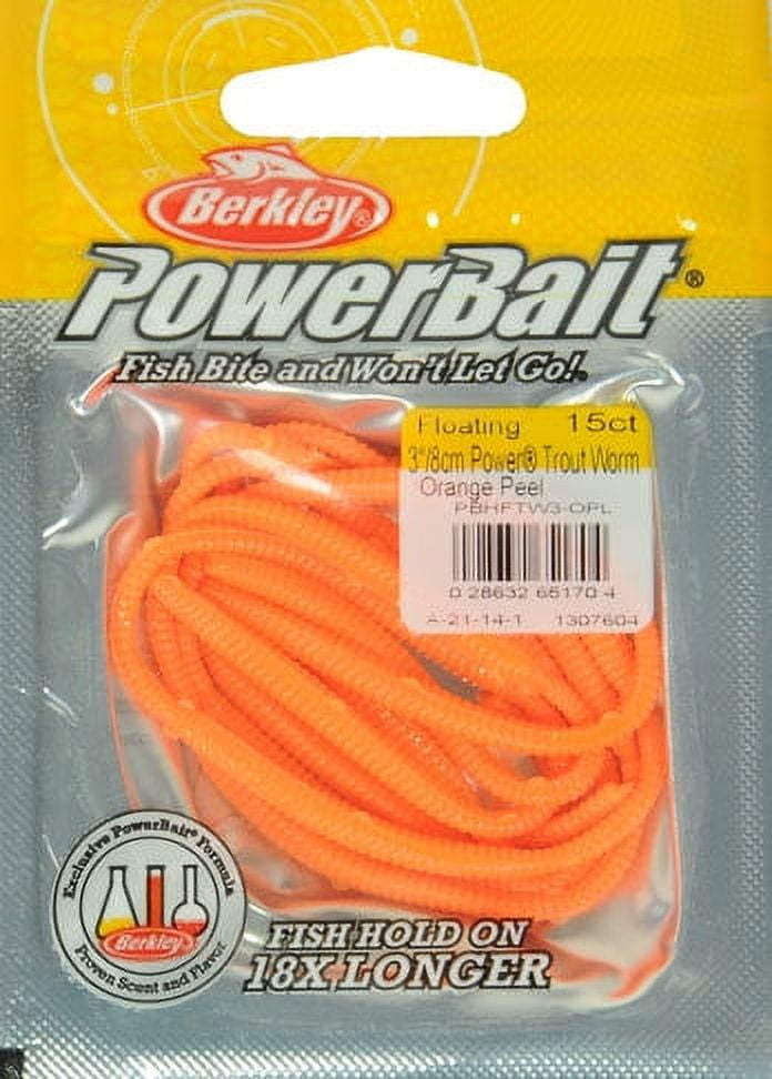 Berkley PowerBait Power Floating Trout Worm Fishing Bait, Orange Peel, 3in